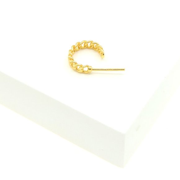 Aleja Cuban Link Chain Huggie Hoop 18K Gold S925 - Picture 5 of 8